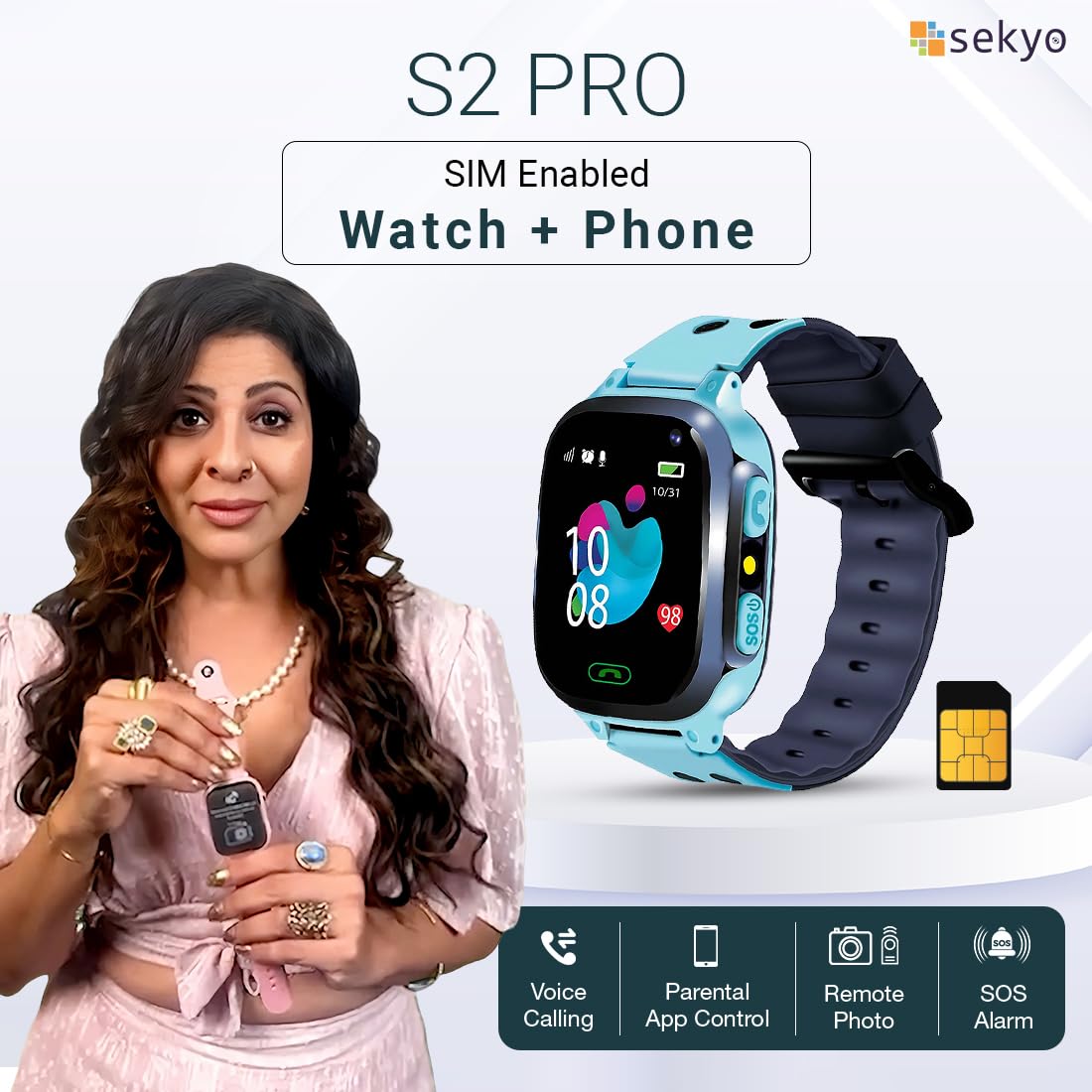 Sekyo S2 Pro Kids Smartwatch with Calling | GPS Location Tracking, SOS Alert, Camera, Safe Zone & Family Chat | 4G/5G SIM Support | App-Controlled | Long Battery Life