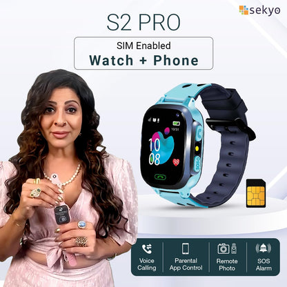 Sekyo S2 Pro Kids Smartwatch with Calling | GPS Location Tracking, SOS Alert, Camera, Safe Zone & Family Chat | 4G/5G SIM Support | App-Controlled | Long Battery Life