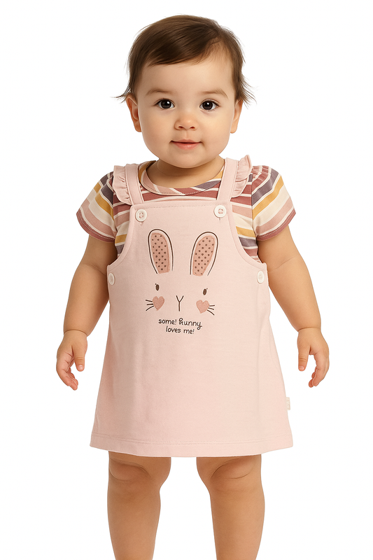 Some Bunny Loves Me Organic Layered Pinafore Set