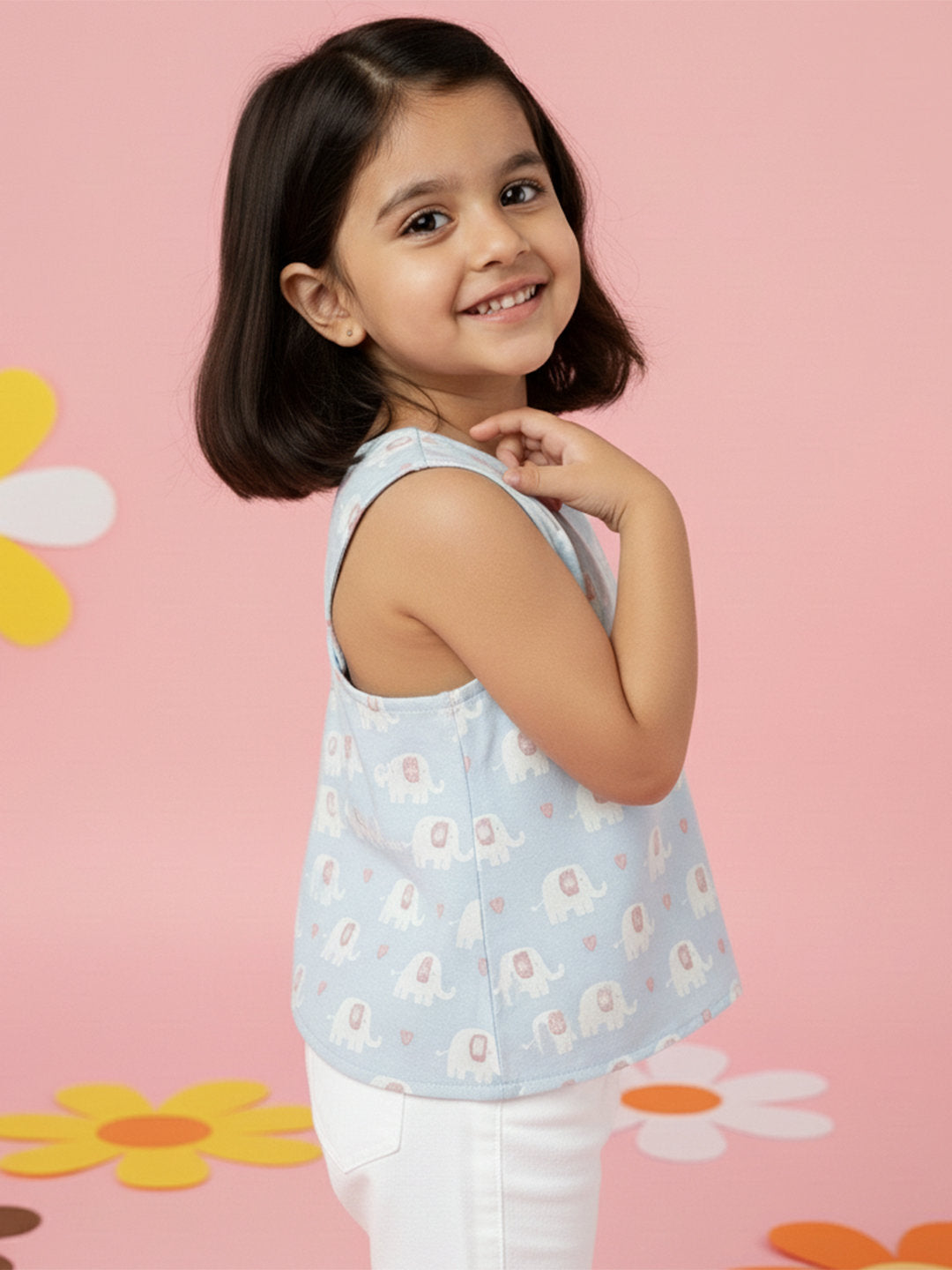 Blue Elephant Cross Back Top for Girls