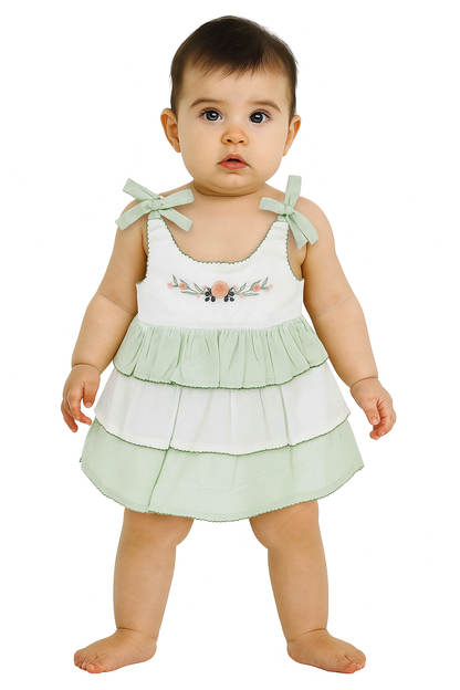 Garden Garland Tie‑Strap Tiered Dress & Diaper‑Cover Set