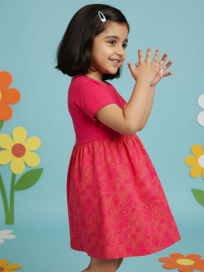 Animal Fun Super Soft Dress for Girls (Fuchsia Pink)