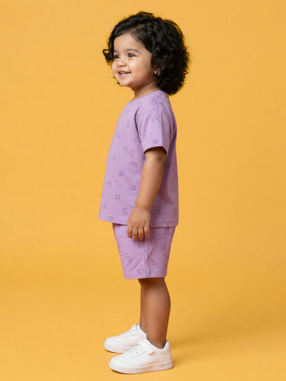 Peach Signature Oversized Coord Set for Kids (Purple)