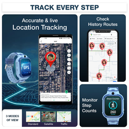Sekyo Carepal Pro 4G Calling Smartwatch for Kids (Boys & Girls) | Video Call, GPS Tracker, SOS Emergency, Safe Zone Alert, Family Chat | SIM Support | App Control, Habit Coach, Math Games, Pedometer