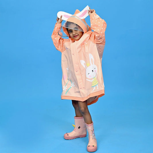 3d Bunny Orange Sleeves & Hood Knee Length Raincoat for Kids - Little Surprise Box3d Bunny Orange Sleeves & Hood Knee Length Raincoat for Kids