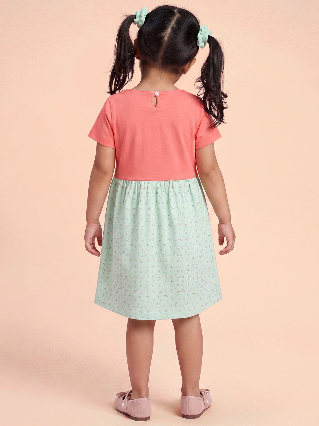 Floral Fun Super Soft Dress for Girls (Pink and Green)