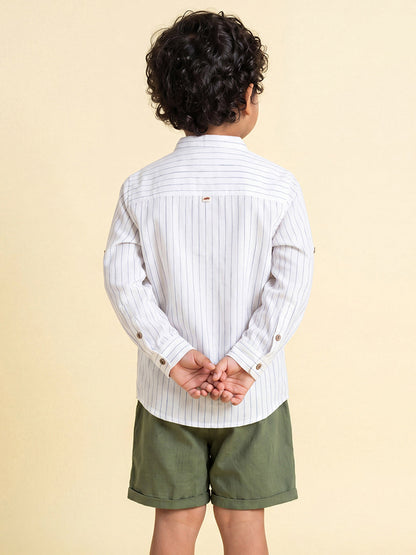 The Timeless Roll-up Sleeve Shirt for Boys (White with Blue Stripes)