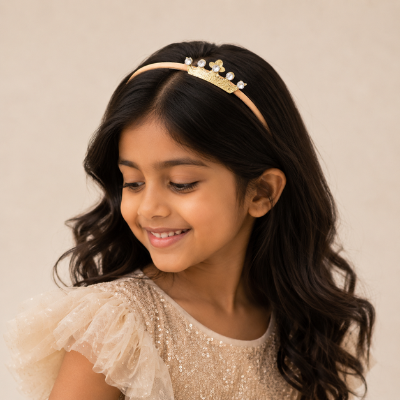 Choko Glitter Crown Birthday Headband with Rhinestones for Girls - Gold - Kids Hair Accessory