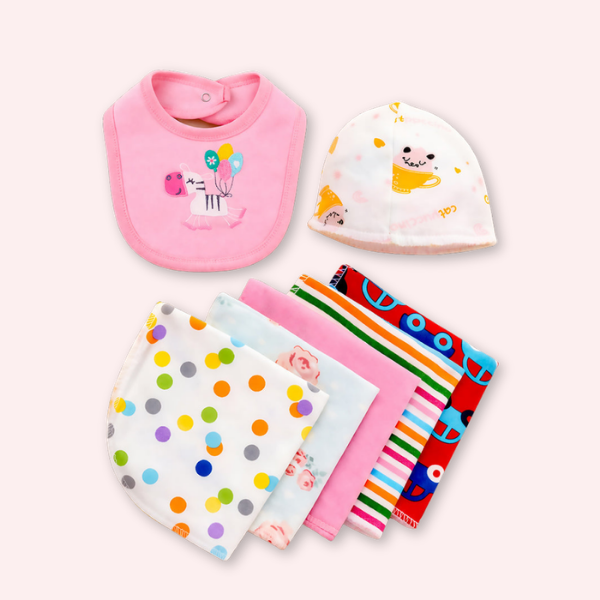 19 pcs, Pink Teddy Home cane basket themed Newborn Baby Girl, All Season wear,Gift Hamper set, 0-6 months