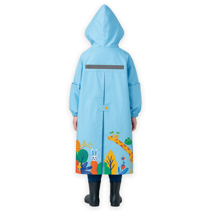 Blue Animal Print Knee Length Raincoat for Kids & Teens