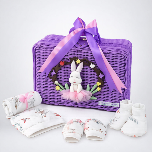20 pcs, Woodland Rabbit Cane Basket themed Newborn Baby Girl All Season wear,Gift Hamper set,0-12 months