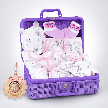 20 pcs, Woodland Rabbit Cane Basket themed Newborn Baby Girl All Season wear,Gift Hamper set,0-12 months