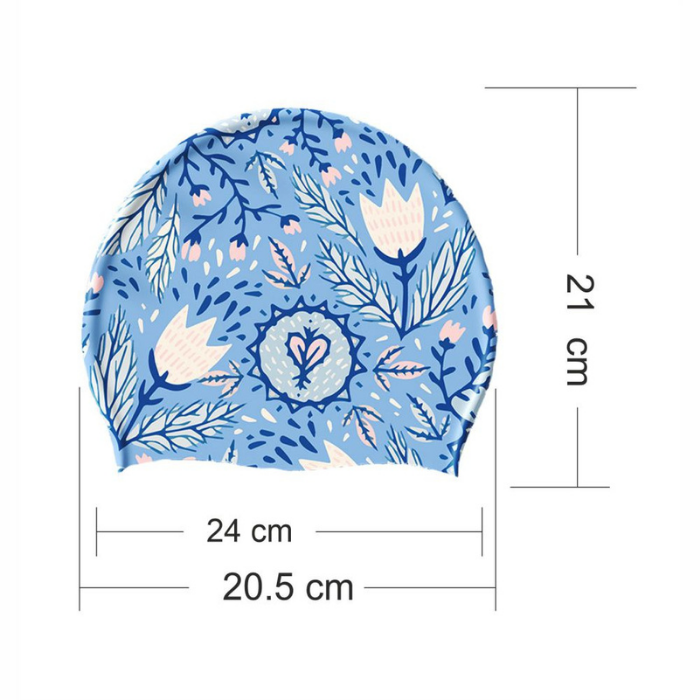 Blue Leaf & Bloom theme Swimming Cap for Kids and Adults, 12 years and above.