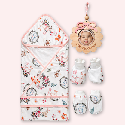 20 pcs, Woodland Rabbit Cane Basket themed Newborn Baby Girl All Season wear,Gift Hamper set,0-12 months