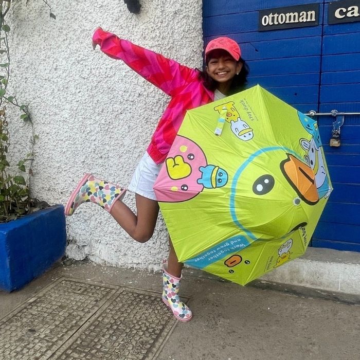 Toy Duck theme, Unique Mexican Hat Style Kids Umbrella, 5-12 years, Green