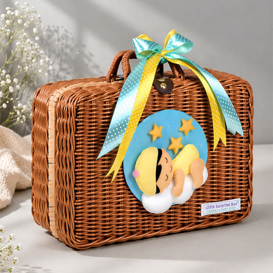 25 pcs Dreamy baby Hamper for Newborn Boy/Girl, All Season wear hamper with luxury designed brown storage cane basket 0-12 months