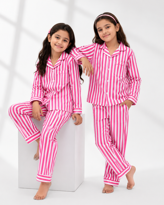 Rosé Stripe Cotton Night Suit