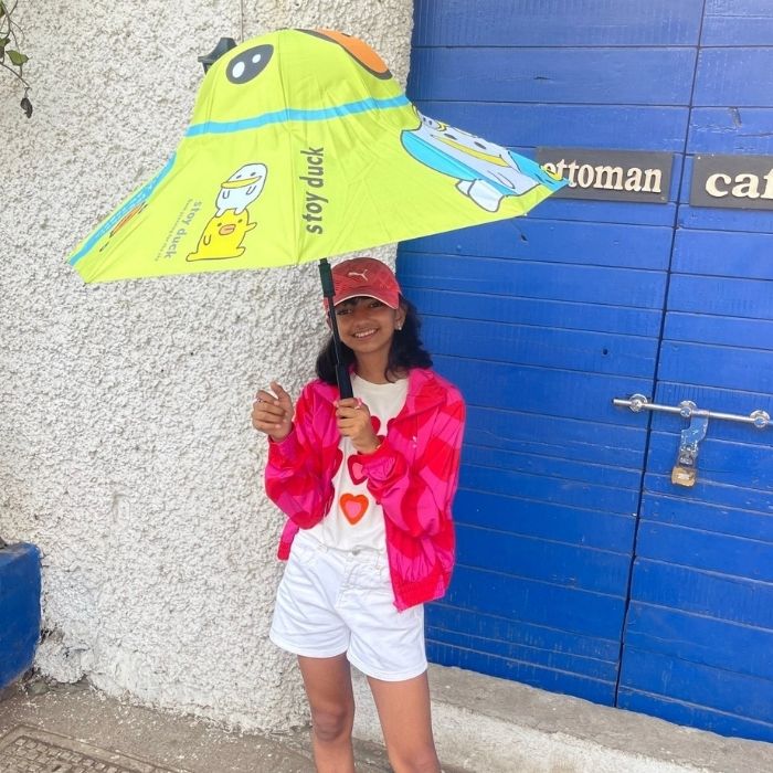 Toy Duck theme, Unique Mexican Hat Style Kids Umbrella, 5-12 years, Green