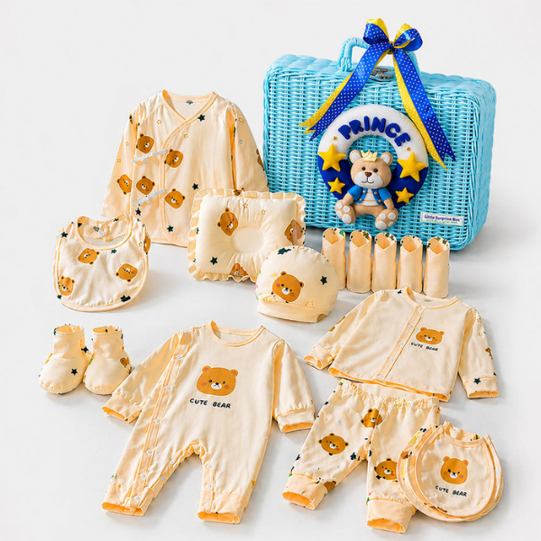 25 pcs Prince Hamper for Newborn Boy, All Season wear hamper with luxury designed blue storage cane basket 0-12 months