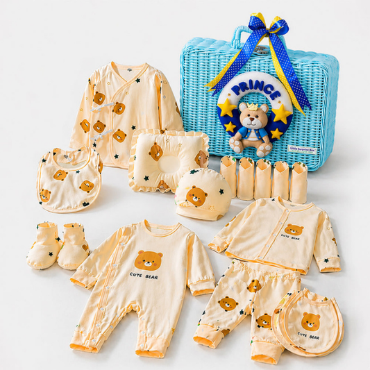 25 pcs Prince Hamper for Newborn Boy, All Season wear hamper with luxury designed blue storage cane basket 0-12 months