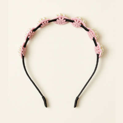 Choko Beaded Floral Pearl Hairband with Pearly Flowers and Elegant Touch for Girls - Light Pink