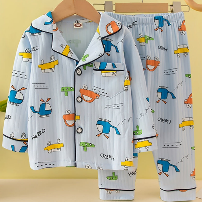 Blue Car & Plane print soft cotton Kids nightsuit
