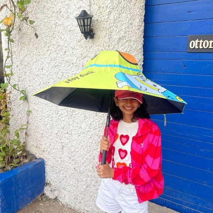 Toy Duck theme, Unique Mexican Hat Style Kids Umbrella, 5-12 years, Green