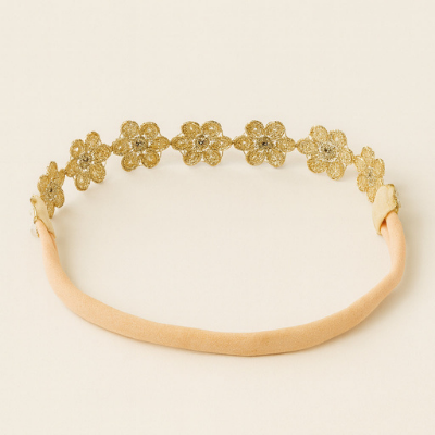 Choko Gold Floral Embellished Headband for Girls with Soft Fabric- Party & Festive Wear