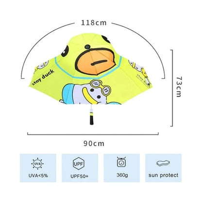 Toy Duck theme, Unique Mexican Hat Style Kids Umbrella, 5-12 years, Green