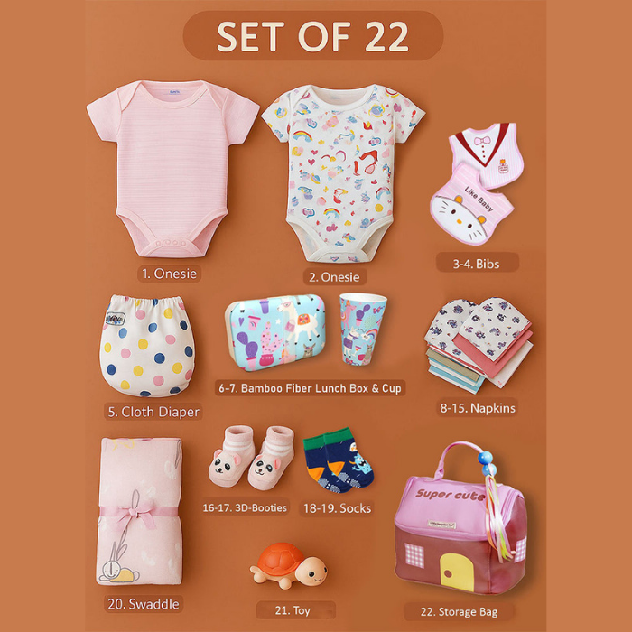 22pcs Super cute Pink Home Newborn Hamper /Gift Box for Baby, 0-6 months