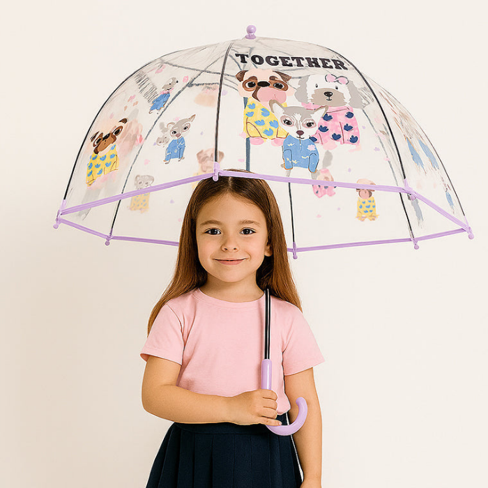 Puppy Family theme Dome style Transparent Umbrella for Kids, 1-5years