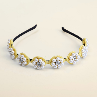 Choko Beaded Floral Pearl Hairband with Sunny Pearl Flowers and Cheerful Style for Girls - Yellow