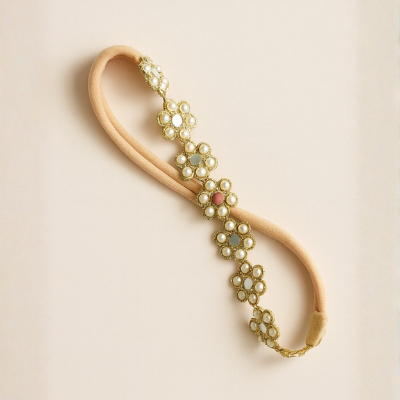 Choko Gold Floral Embellished Headband for Girls with Soft Fabric- Party & Festive Wear