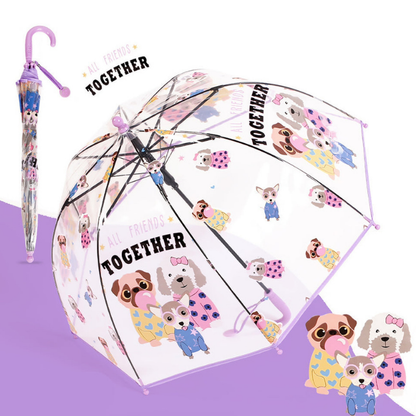Puppy Family theme Dome style Transparent Umbrella for Kids, 1-5years