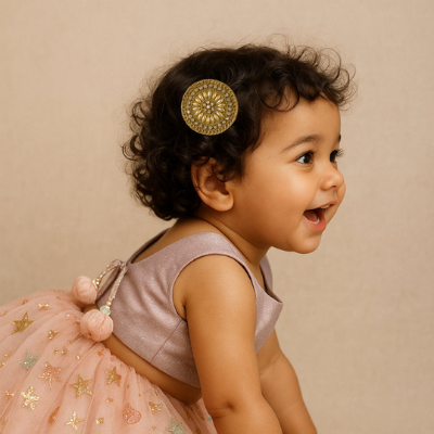 Choko Gold Floral Pearl Hair Clips for Girls with Textured Finish for Festive Styling