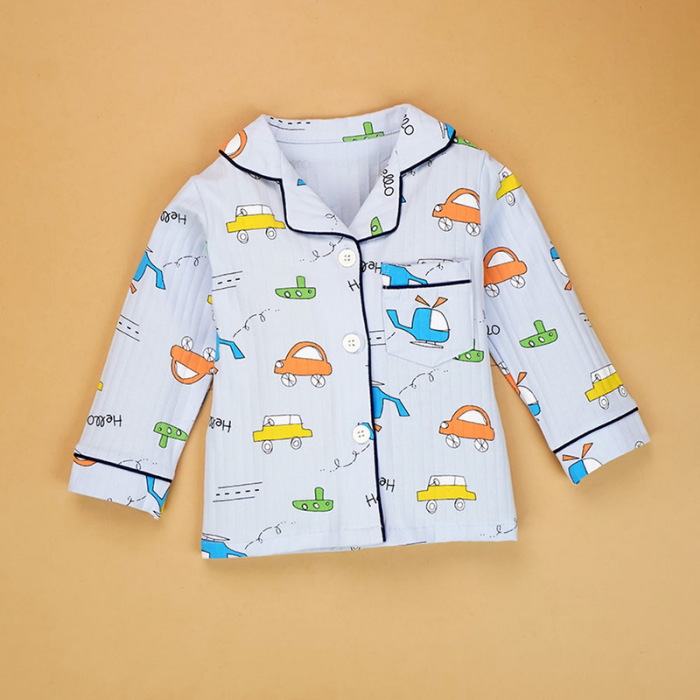 Blue Car & Plane print soft cotton Kids nightsuit