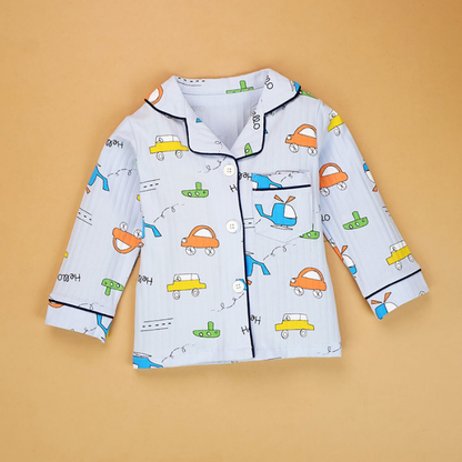 Blue Car & Plane print soft cotton Kids nightsuit