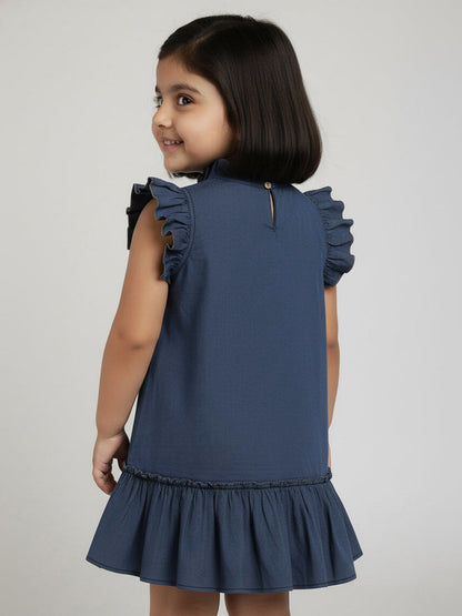 Just Like Denim Frill Sleeves Dress for Girls (Blue)