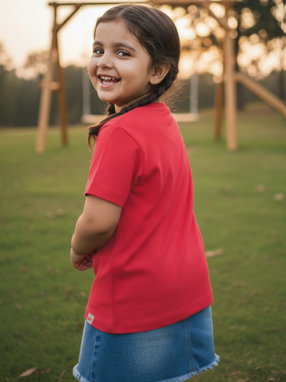 Everyday Basics: 100% Cotton T-shirt For Girls (Red)