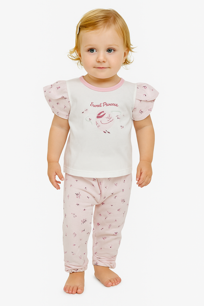 Sweet Princess Swan Organic Ruffle‑Sleeve Tee & Knot‑Hem Pant Set