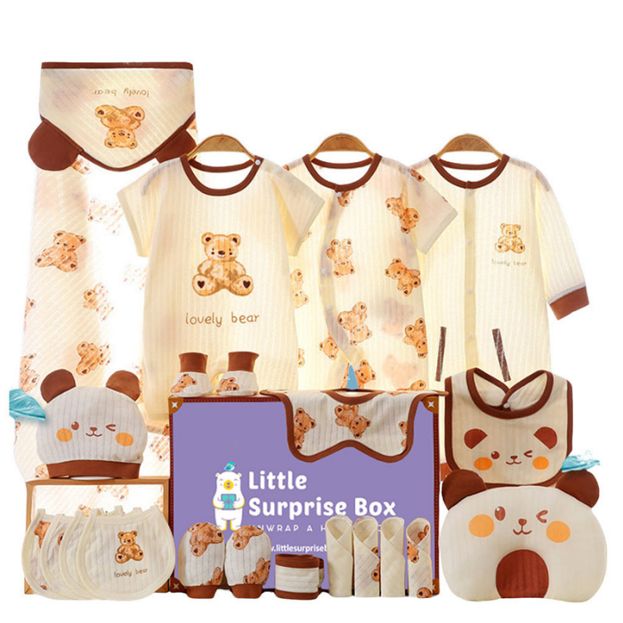 21 pcs Brown Cream Lovely Bear Newborn Baby Girl/ Boy Gift Box, all season wear Hamper, (0 - 12 months)