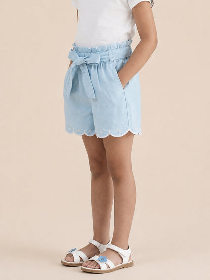 Floral Fun Paper Bag Shorts for Girls (Sky Blue)