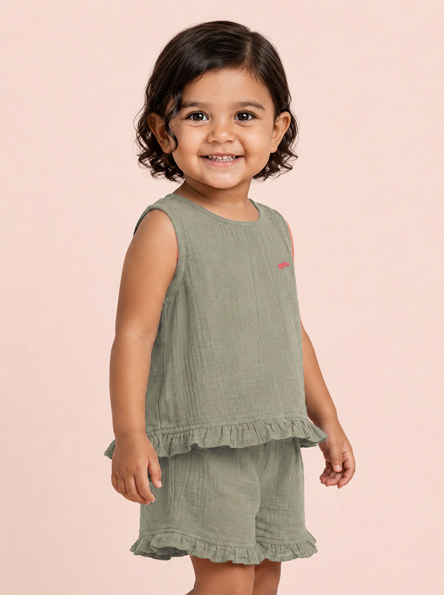 The Check This Out Coord Set for Girls (Olive Green)