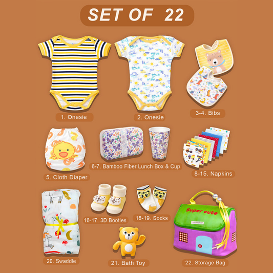 22pcs Super cute Green & Purple Neutral Gender Home Newborn Hamper/Gift Box for Baby, 0-6 months