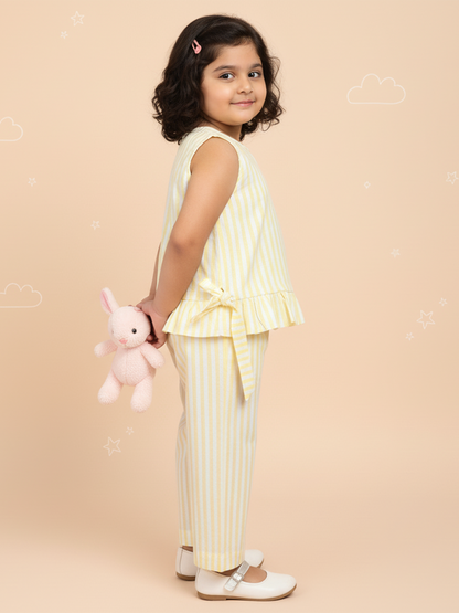 Yellow Pop and Bow Striped Coord Set for Girls