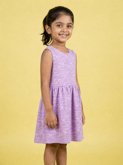 Animals in a Line Cross Back Dress for Girls (Pastel Purple)