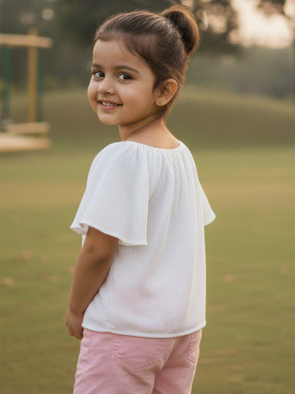 Seersucker Knot & Pop Tie-Up Top for Girls (White)