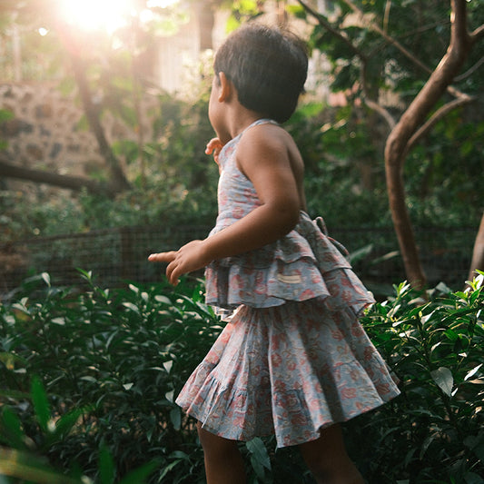 Flutter sky blue butterfly halter top skirt co-ord