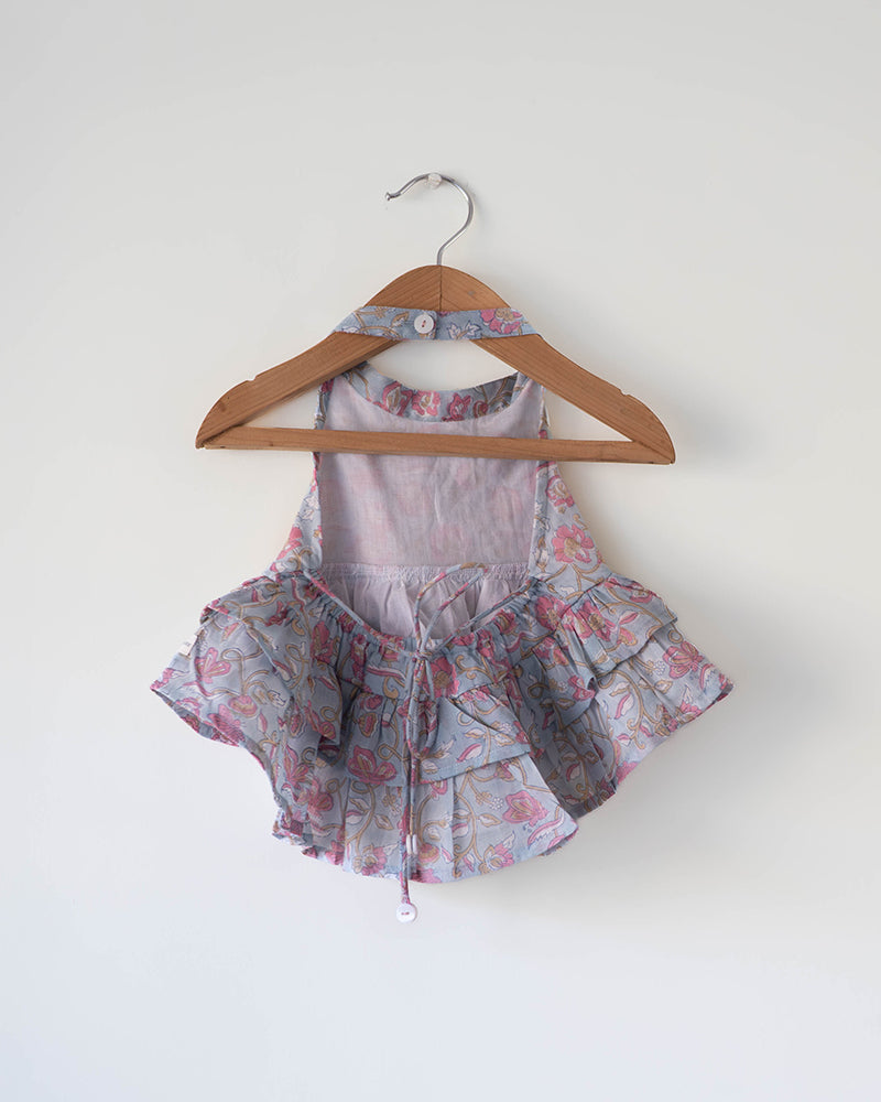 Flutter sky blue butterfly halter top skirt co-ord