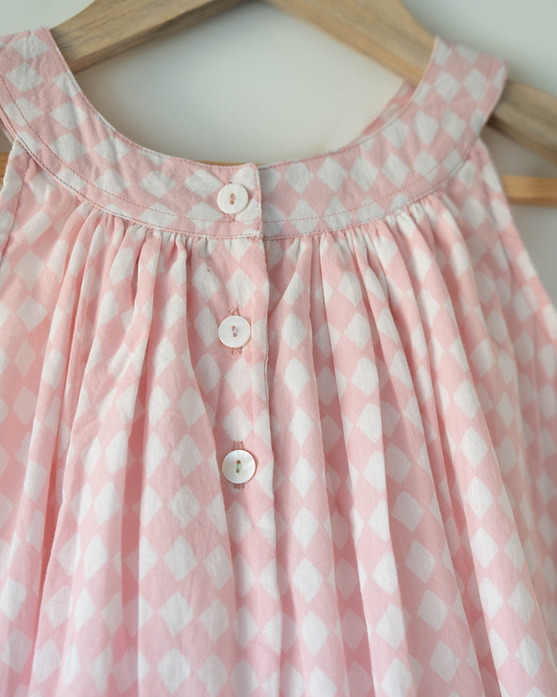 Pocketful of Sunsets dress in rhombus block print